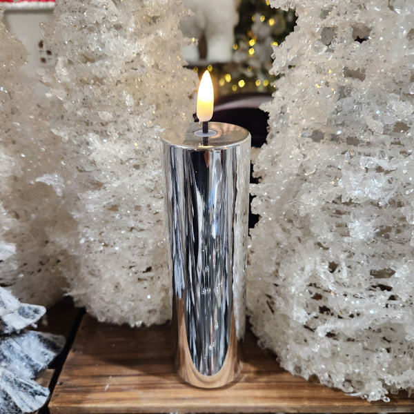 2" x 6" Silver Metallic Pillar LED Candle