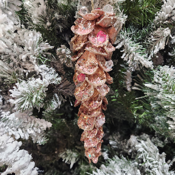 Champagne Pink Jeweled Pinecone 11.5"