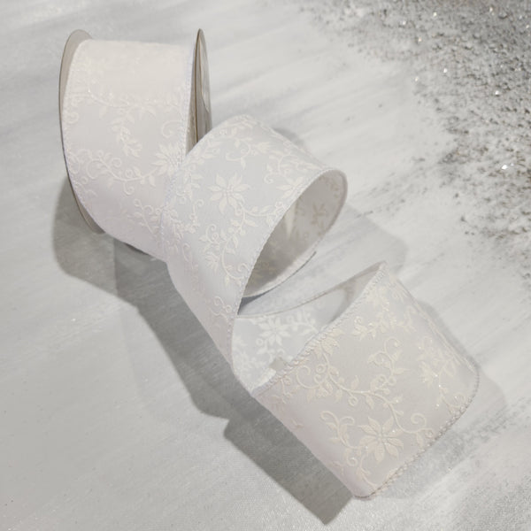 White Floral Ribbon 2.5" x 30'