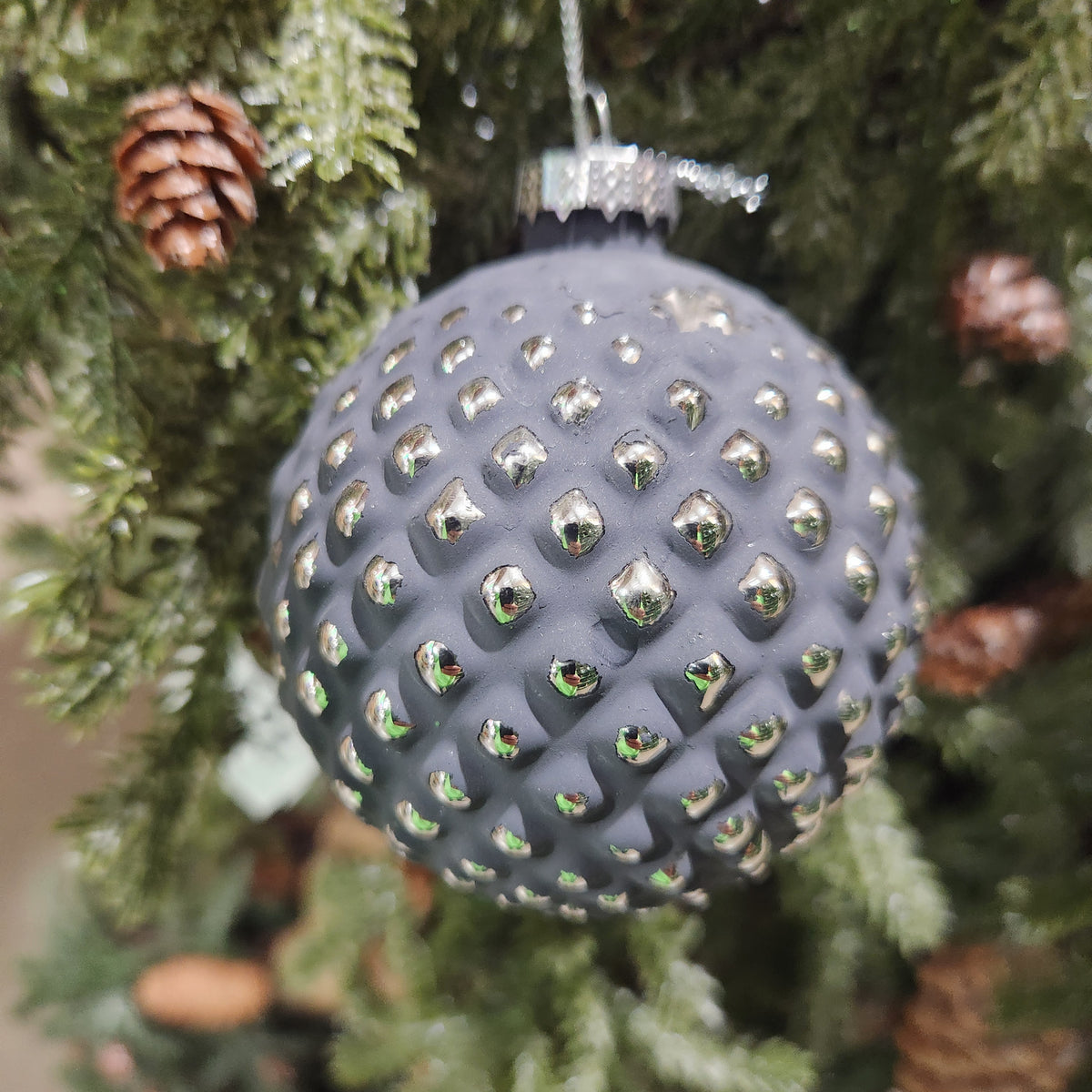 3" Grey and Silver Glass Ball