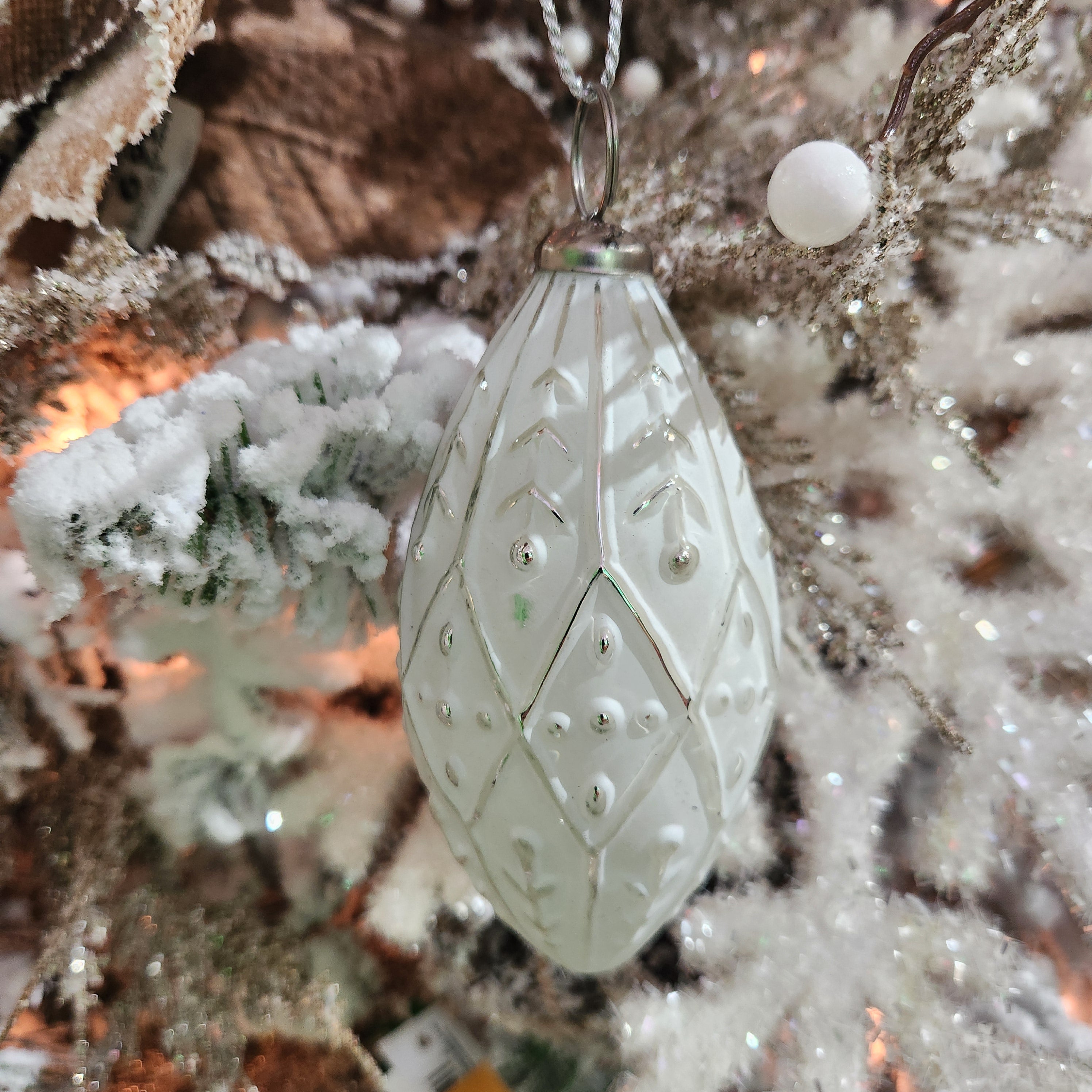 Assorted White Pinecone Glass Balls 4.5"