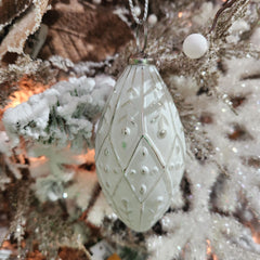 Assorted White Pinecone Glass Balls 4.5"