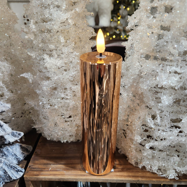 2" x 6" Rose Gold Metallic Pillar LED Candle