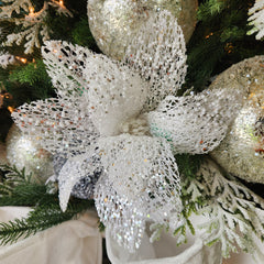 22" White Mesh Sparkly Poinsettia Stem