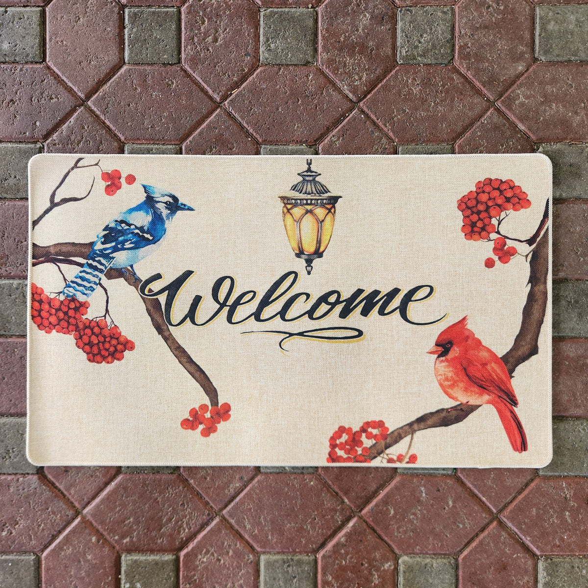 Cardinal and Jay "Welcome" Rug 1.5' x 2.5'
