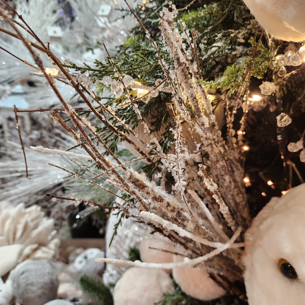 Tige de brindilles glacées blanches et naturelles 25"