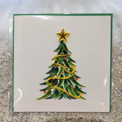Christmas tree card with gold garland