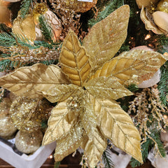 22" Gold Glitter Velvet Poinsettia Stem