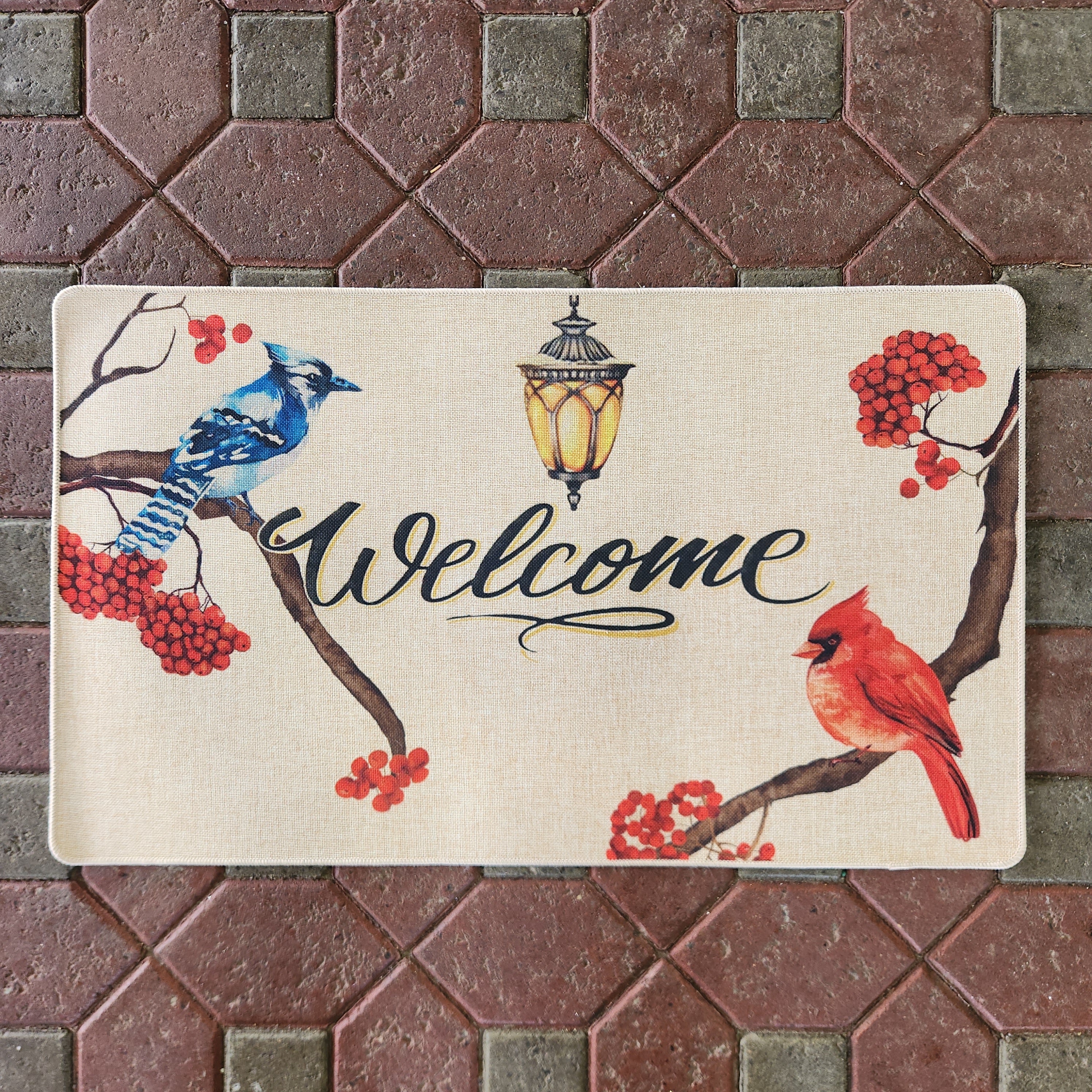 Cardinal and Jay "Welcome" Rug 1.5' x 2.5'