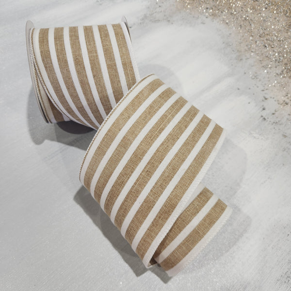 Snowy White Cabin Striped Linen Ribbon 4" x 30'