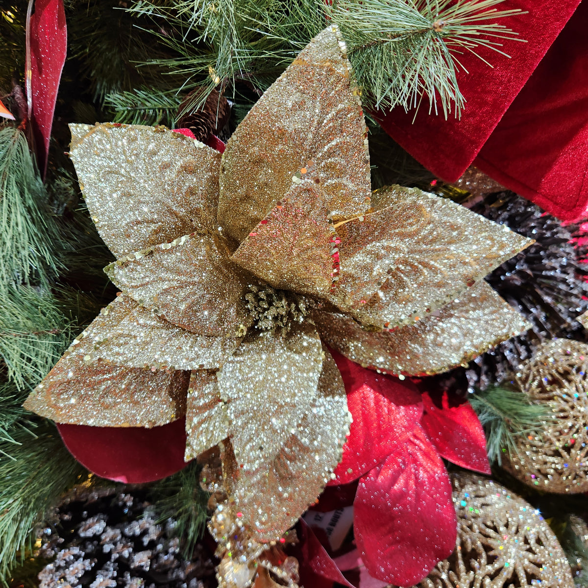 23" Gold Glitter Poinsettia Stem