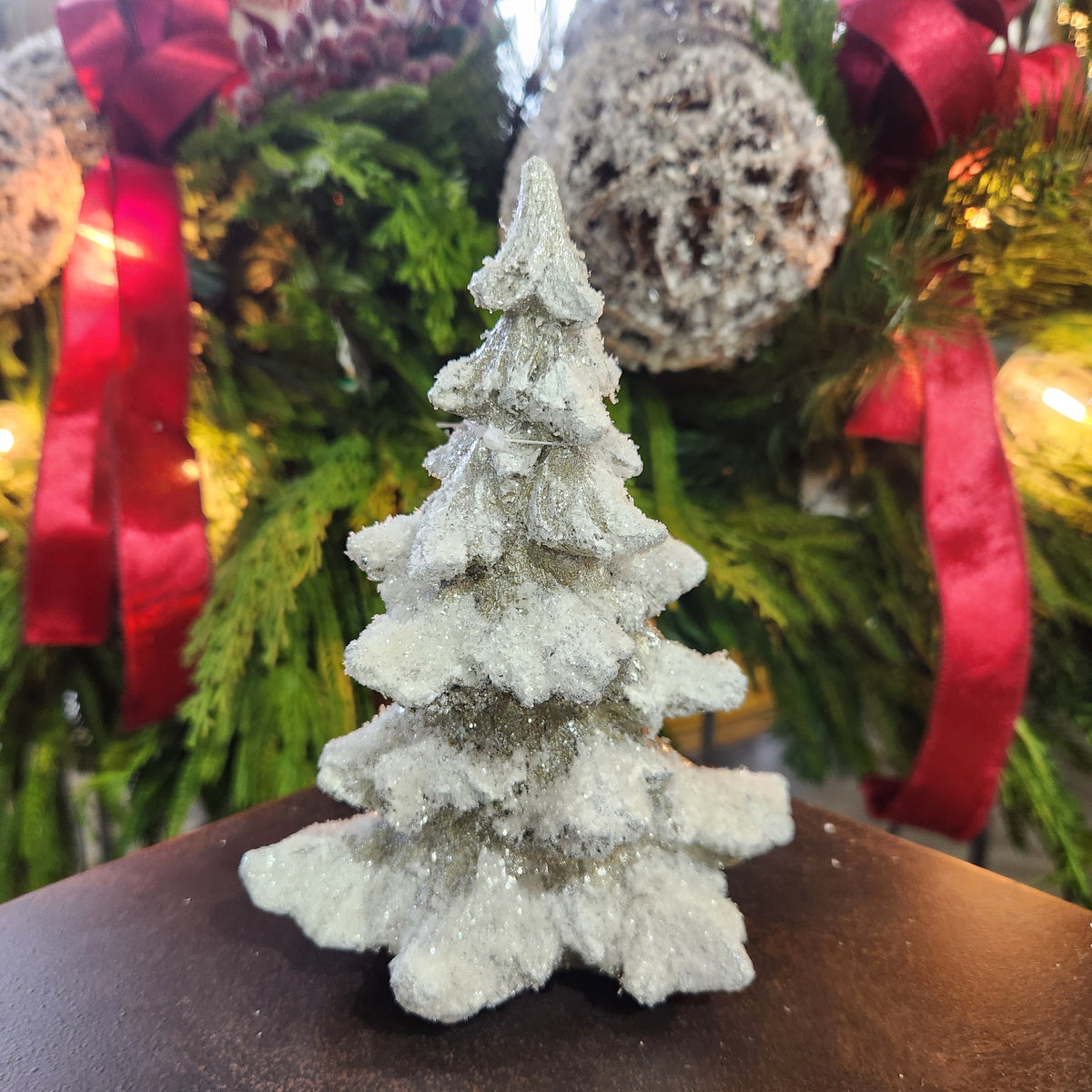 Snowy Resin Tree, Pale Green 6.5"