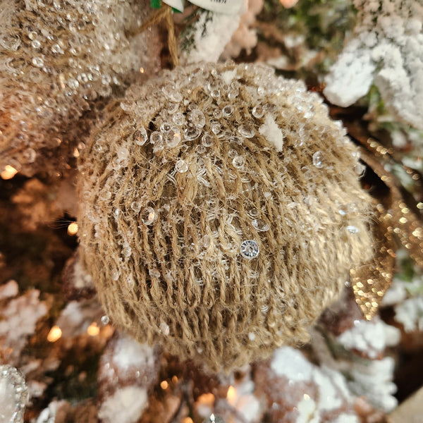 Boule en jute naturelle avec billes transparentes 5"