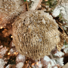 Boule en jute naturelle avec billes transparentes 5"