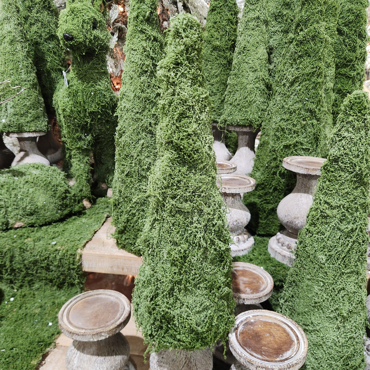 Faux Green Moss Cone Tree 16"