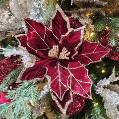 Tige de poinsettia en velours brillant bourgogne, rose et or 22"
