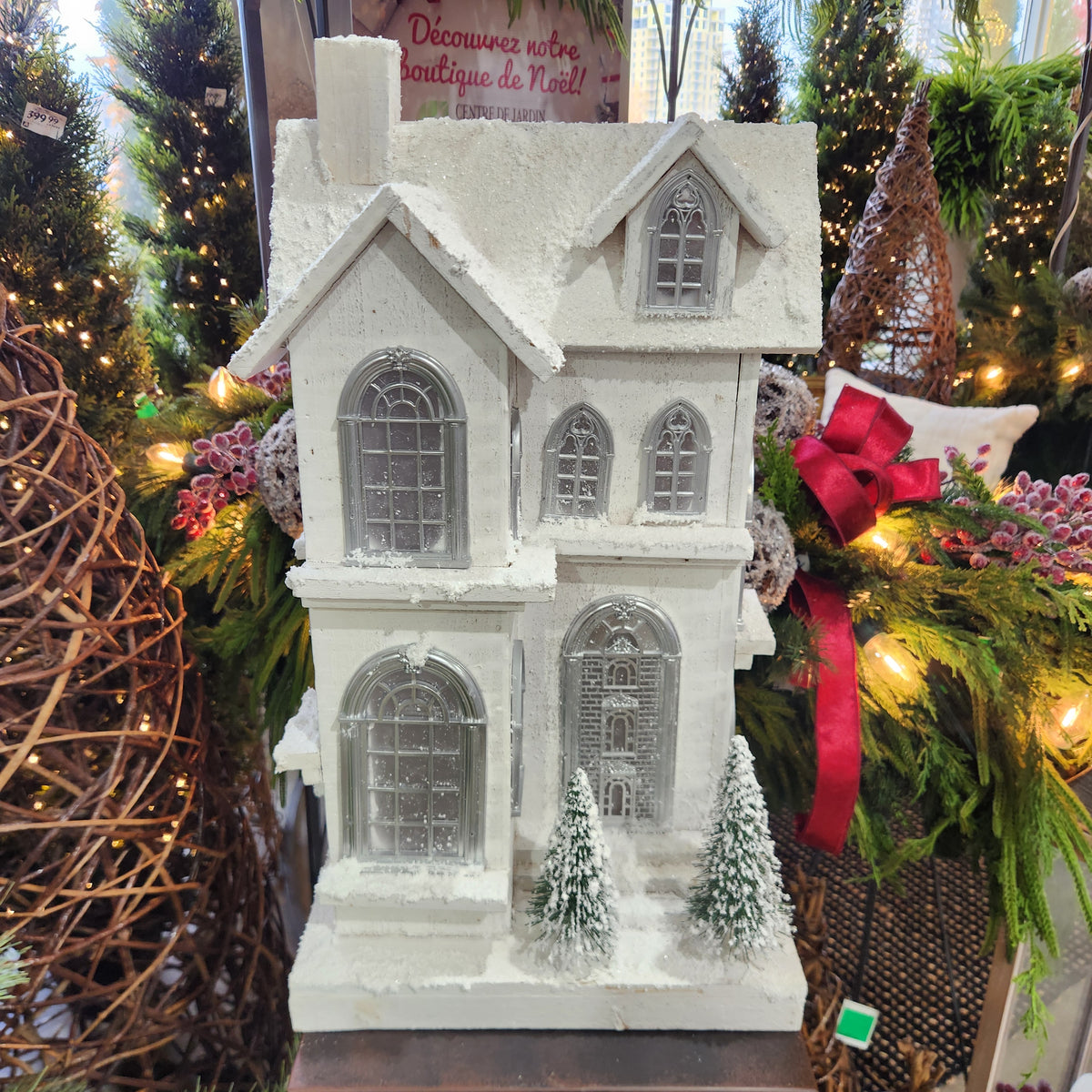 Wooden House with USB Lights White 11.5" x 21.5"