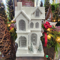 Wooden House with USB Lights White 11.5" x 21.5"