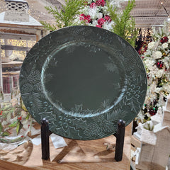 Pine Cones and Dark Mistletoe Flower Decorative Plate 13"