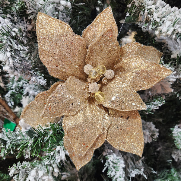 Tige de poinsettia brillant bijou or 21"