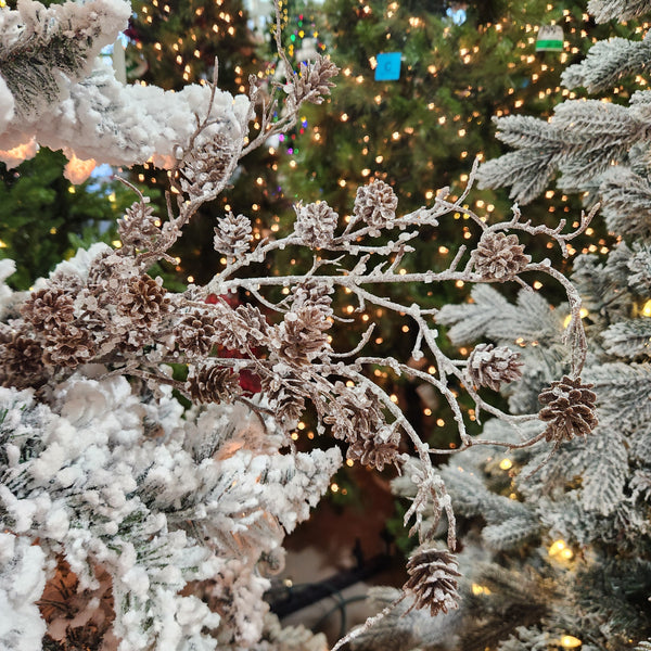 Branche brindilles, pommes de pin neige 38"