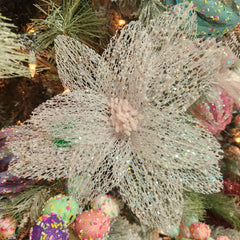 Pale Pink Meshed Sparkly Poinsettia Stem 22"