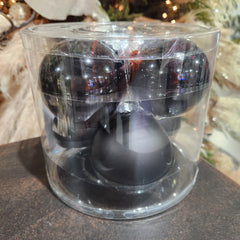 6 Black Glass Ornaments, Glossy and Matte Finish, 3.1"