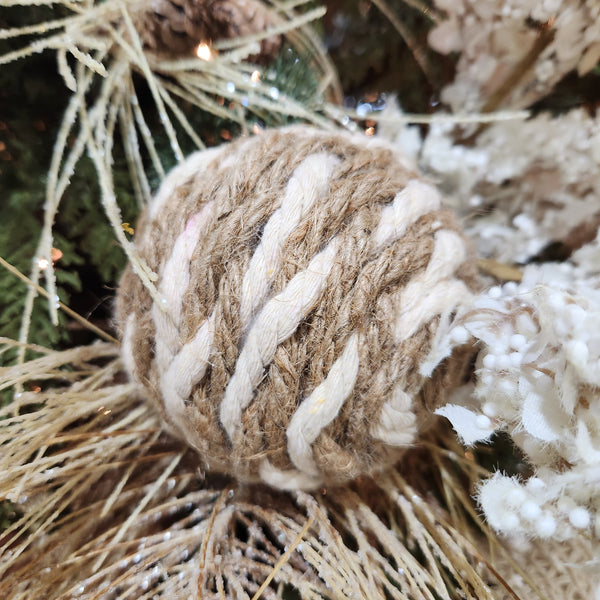Boule en jute naturelle et blanche 3,5"