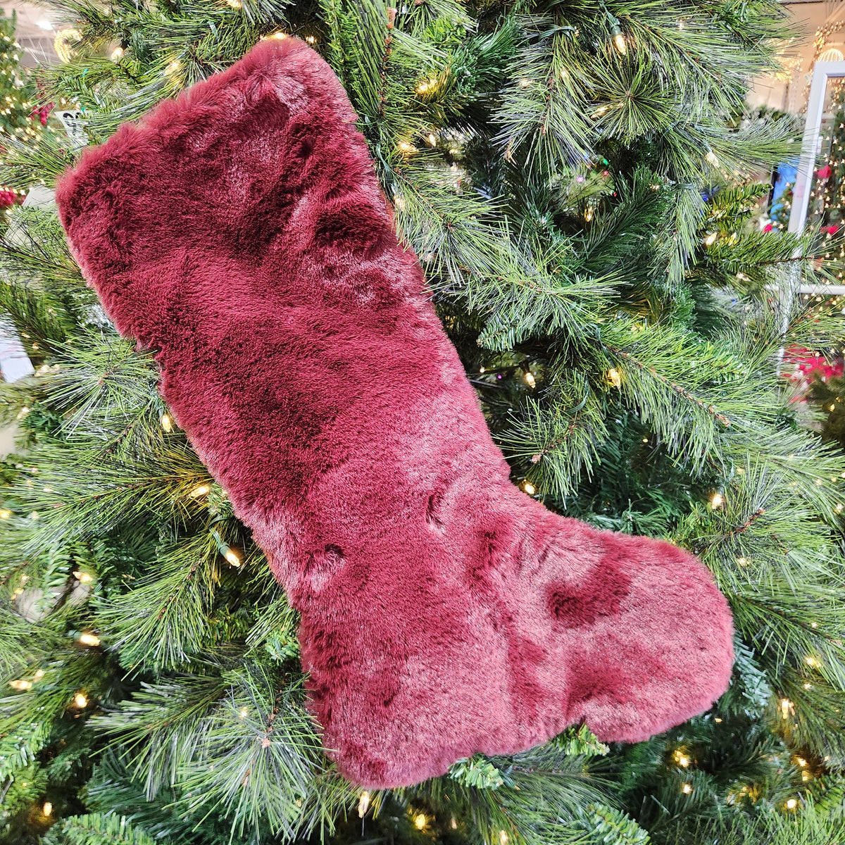 25" Wine Colored Fur Christmas Stocking