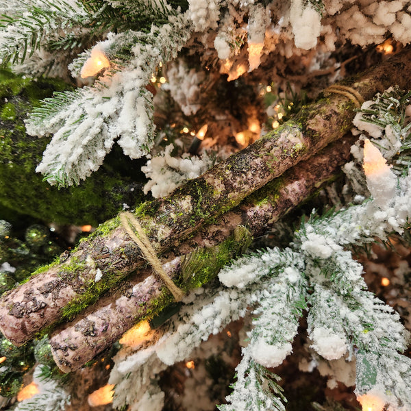 Set of 3 birch logs with moss 12"