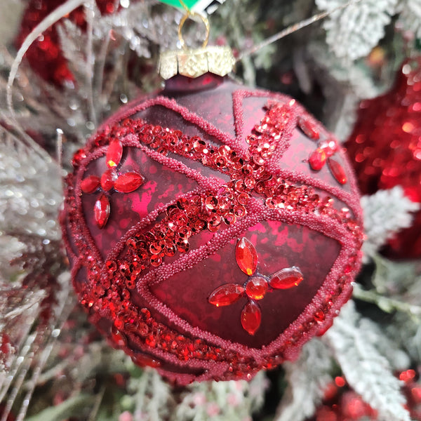 Boule en verre bijoux rouge assortie 4"