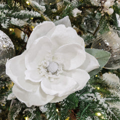 Tige de magnolia blanche enneigée 29"
