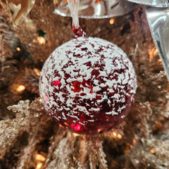 4" Red and Clear Snow Glass Ball