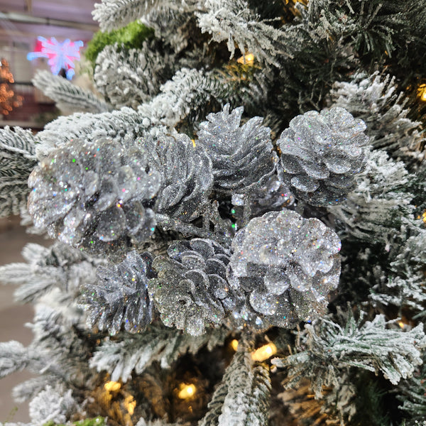 18" Silver Glitter Pinecone Stem