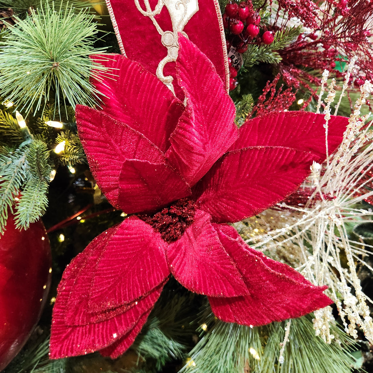 22" Red and Fuchsia Velvet Giant Poinsettia Stem