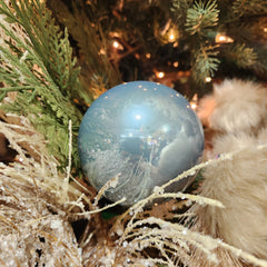4 pale blue glossy glass balls 3.9"
