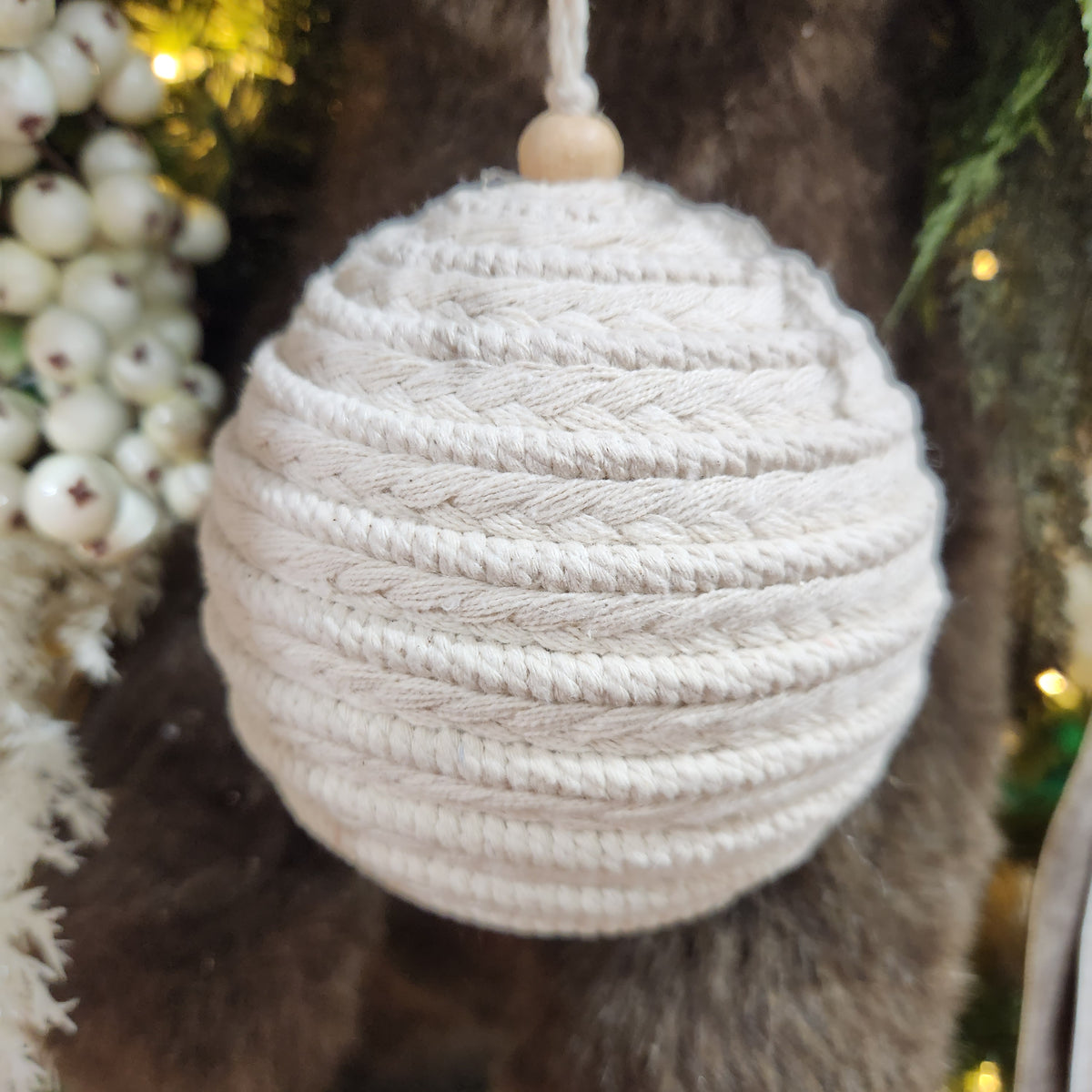 Boule tressée coton naturel 5"