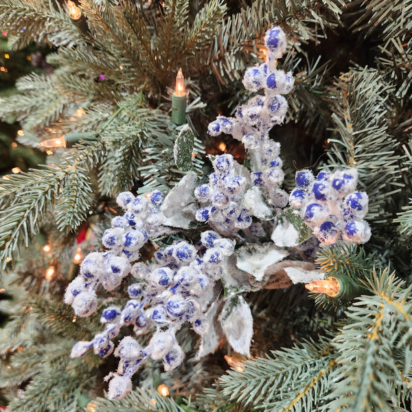 Snowy Blue Berry Stem 11"