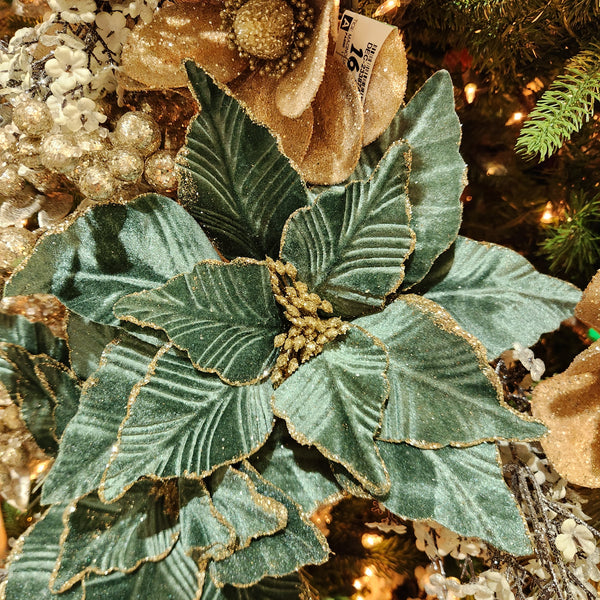 Tige de poinsettia en velours vert mousse 22"