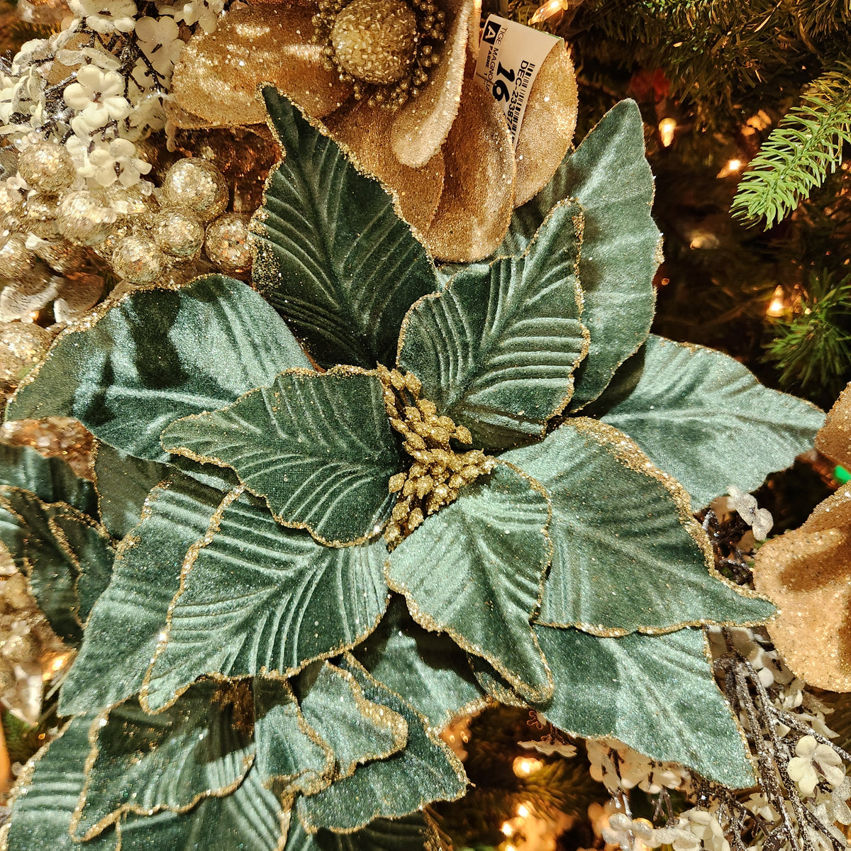 Tige de poinsettia en velours vert mousse 22"