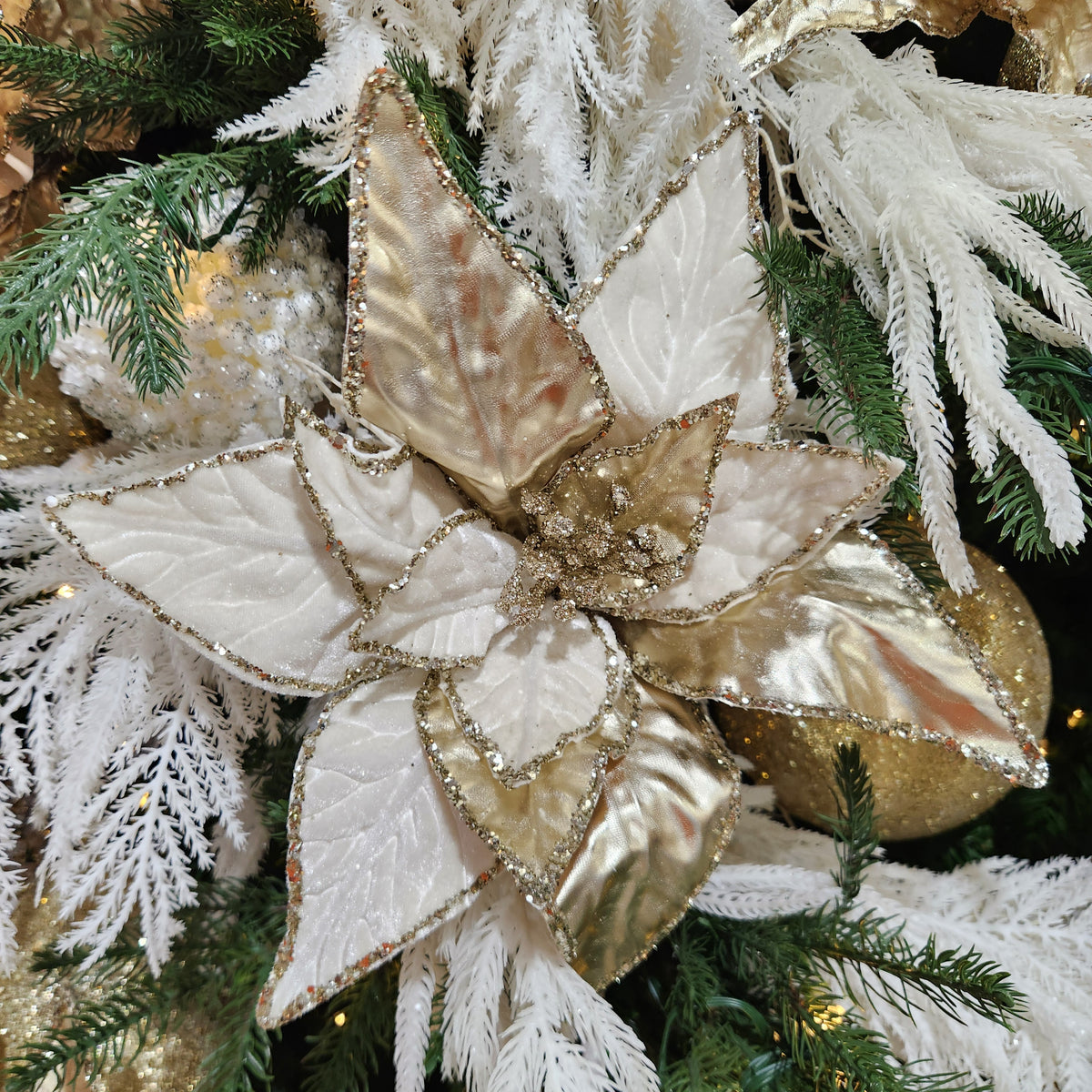 Ivory and Champagne Poinsettia Stem 12"