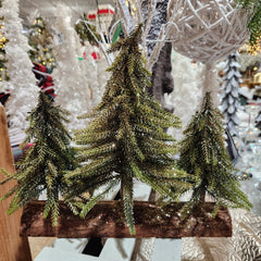 Arbres de pin dorés sur base en bois 14" x 6" x 10"