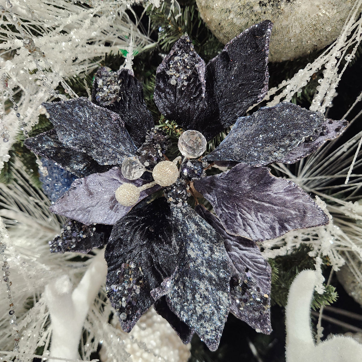 Licorice Shiny Jewel Poinsettia Stem 18"
