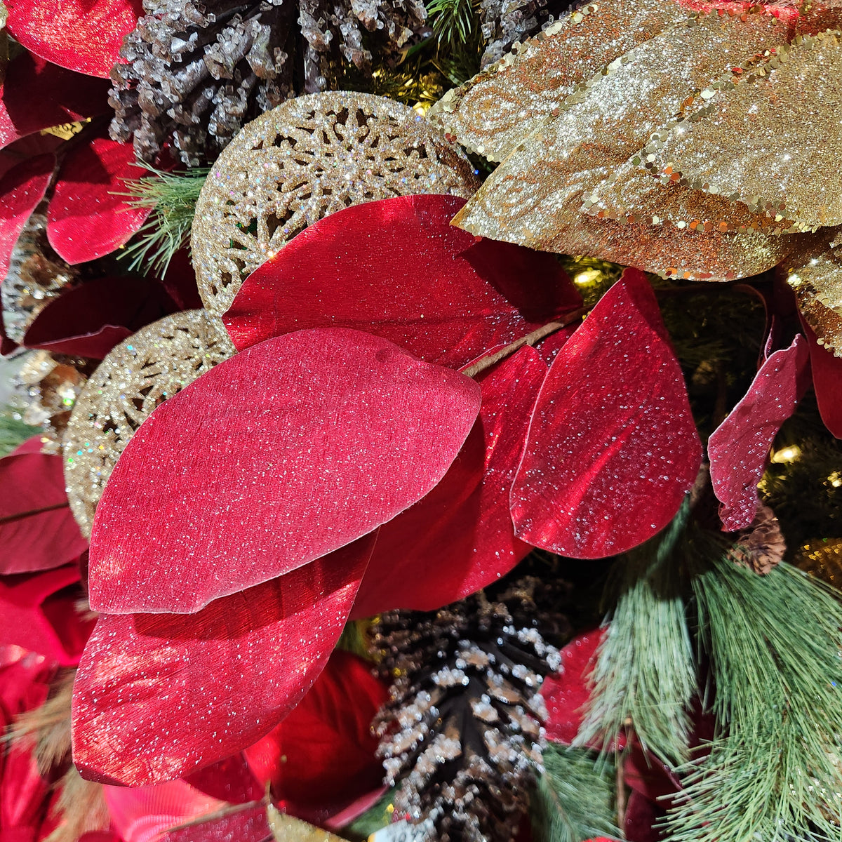 Red Magnolia Foliage Stem 39"