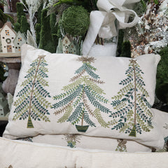 Oreiller avec trois arbres en coton crème 23,5" x 16"