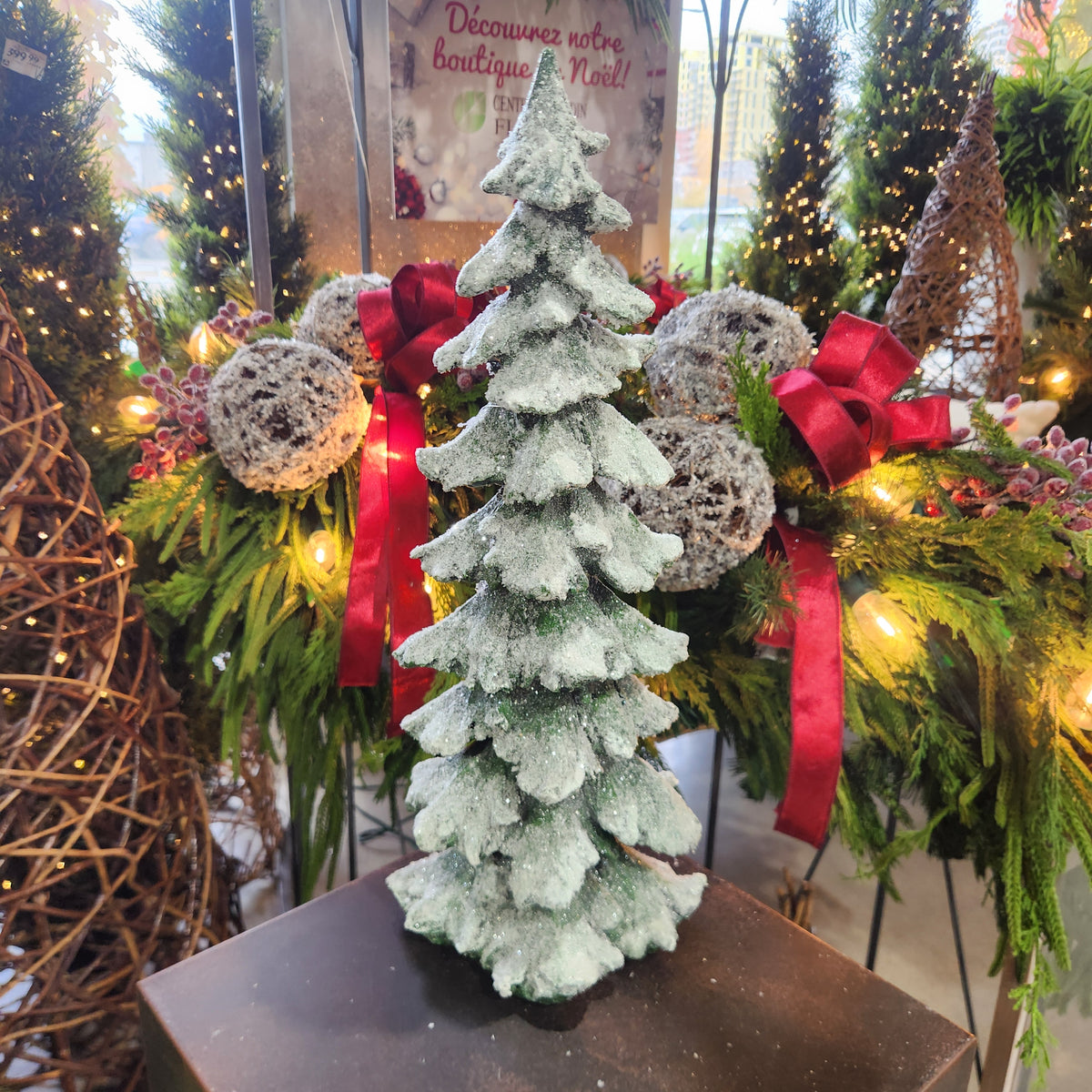 Snowy Resin Tree, Dark Green 18"