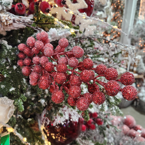 Red Glitter Berry Stem 26"