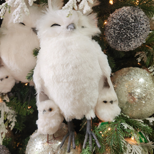 Hibou mère et 2 bébés blanc 12,25"