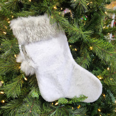 Bas de Noël en fourrure blanche avec bordure brune 19.5"