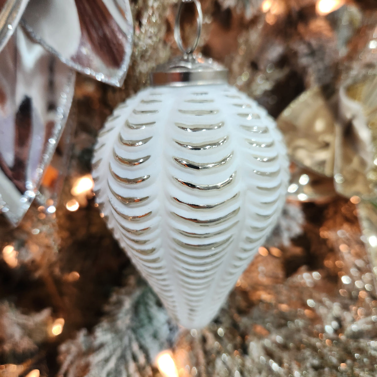 Assorted White Pinecone Glass Balls 4.5"